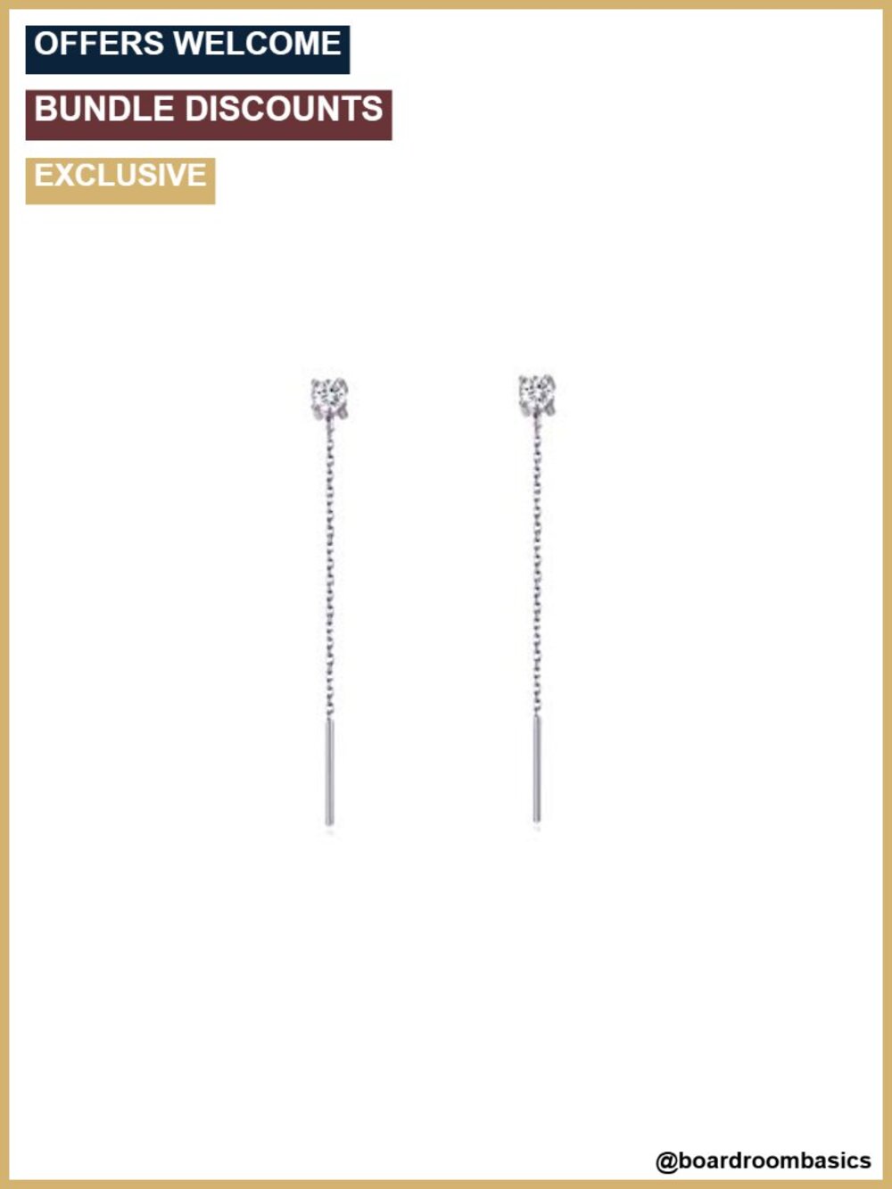 925 Sterling Silver Gold Plated Cubic Zirconia Threader Chain Earrings Women